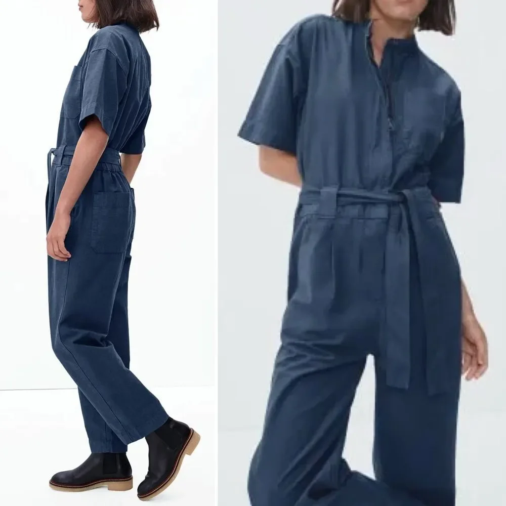 Everlane The Fatigue Short-Sleeve Jumpsuit Boiler Suit Slate Blue Size 0 | XS